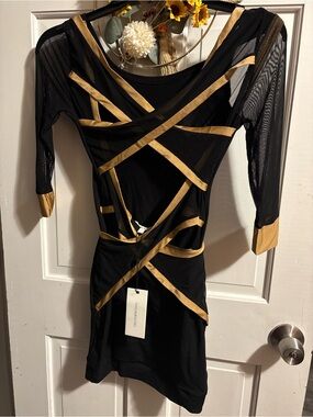 Dance & Marvel Black Mini Dress with Gold Straps